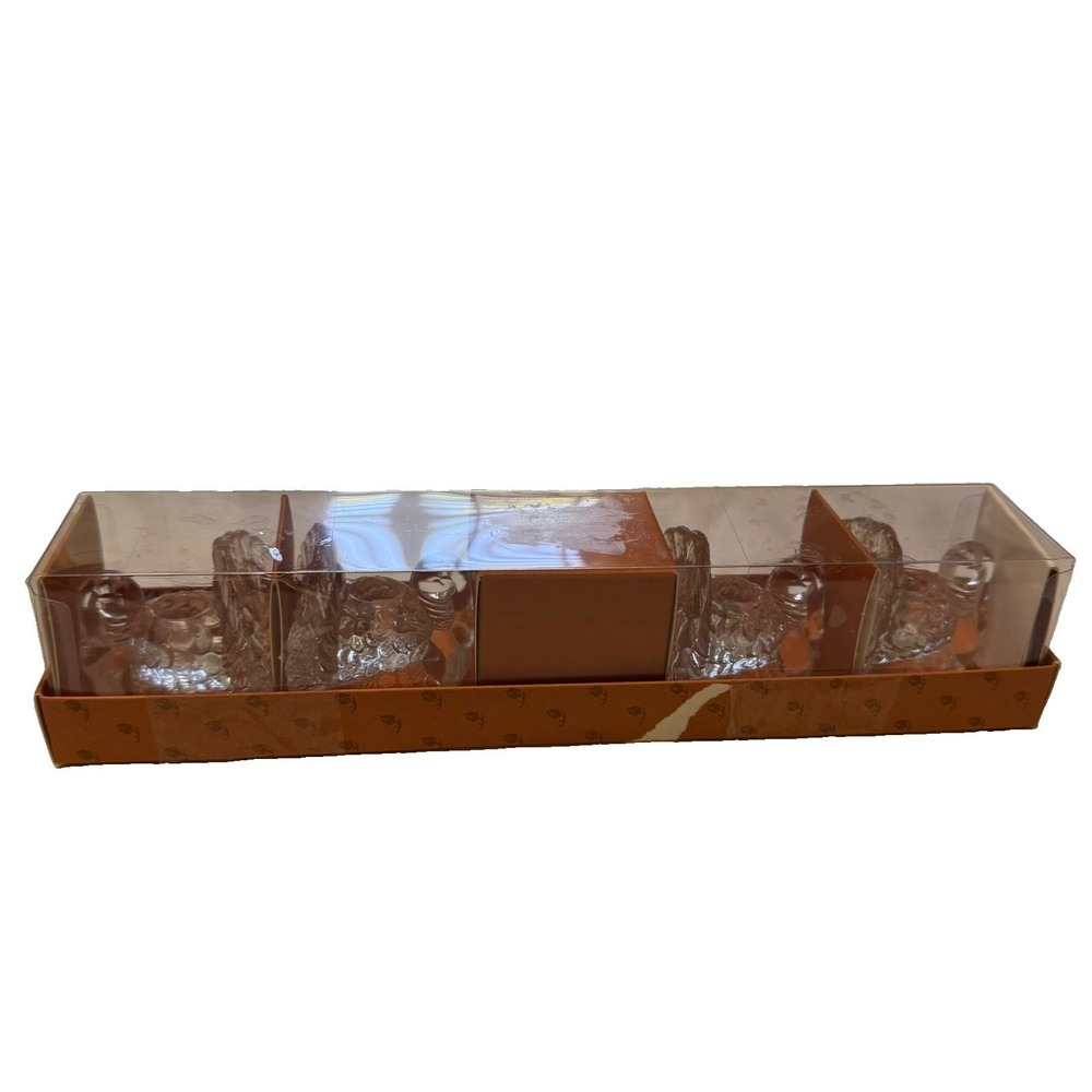 Williams Sonoma Glass Turkey Tiny Taper Holder Set of 4 Clear Thanksgiving